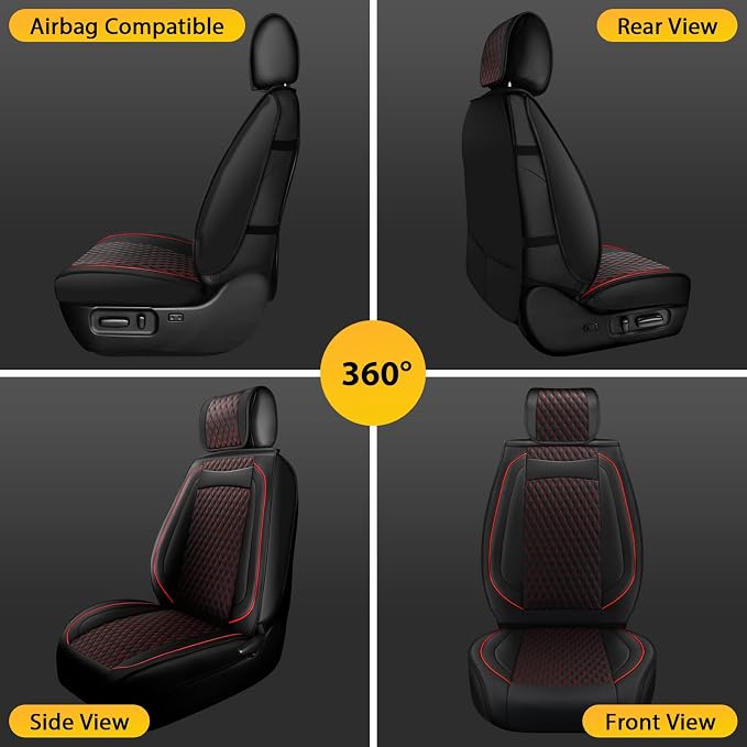 Seat Covers Front Set Compatible with Toyota Tacoma Custom 2009 to 2024 TRD Sport Off-Road TRD Pro Limited SR SR5 Package Access Double Extended Cab Pickup Truck Seat Cover (2Pcs Front Set,Black Red)