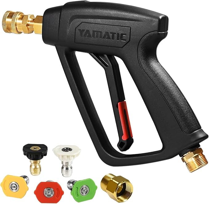 YAMATIC Pressure Washer Short Gun with 5 Spray Nozzles, M22-14mm & M22-15mm Fitting Replacement for Ryobi, Karcher, Greenworks, Craftsman, Troy bilt Power Washers Bilt, Honda and More, 4000 PSI