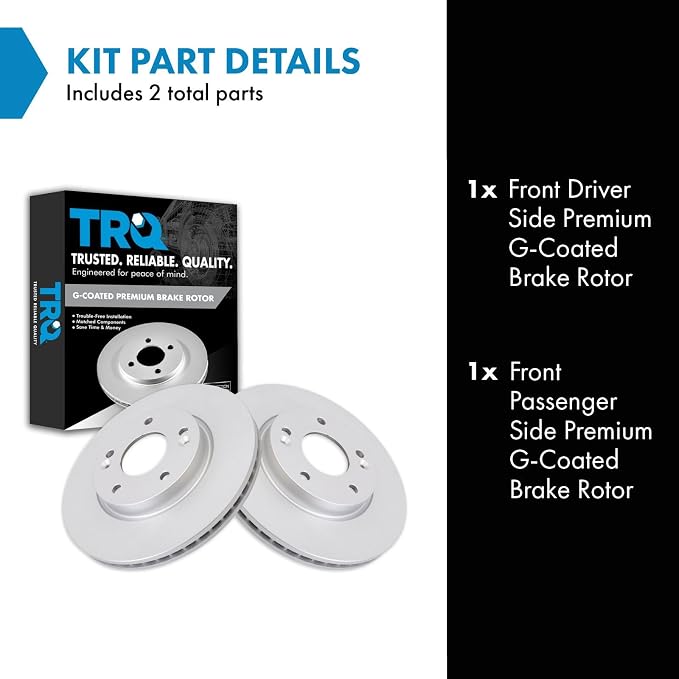 TRQ Front Brake Rotor Set G Coated Vented Compatible with 2011-2023 Hyundai Elantra Elantra Coupe GT Kona Veloster Venue 2014-2024 Kia Forte Forte Koup Forte5 Seltos Soul