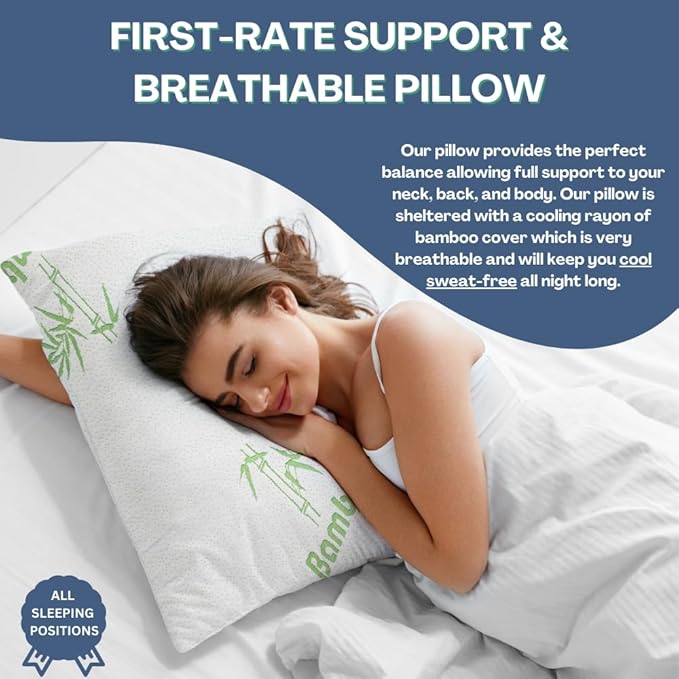 DreamField Linen Memory Foam Bamboo Pillow Queen Size - [Adjustable] for Sleeping - Cool & Breathable Cover with Zipper Rayon Derived from Bamboo - Relieves Neck Pain - Back/Stomach/Side Sleeper
