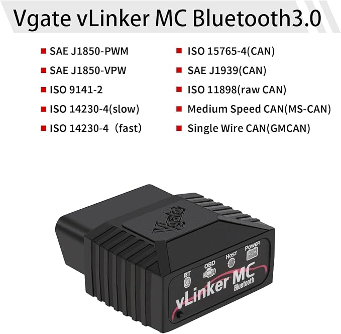 Vgate vLinker MC Bluetooth 3.0 OBD2 Scanner Code Reader Diagnostic Scan Tool for Android & Windows, Black