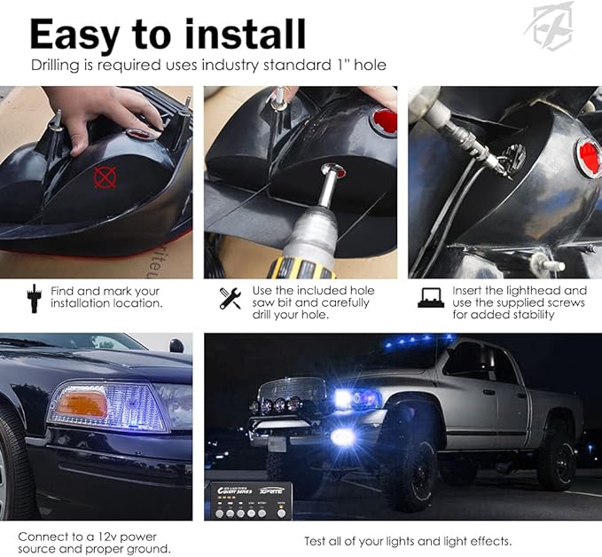 Xprite Blue LED Hideaway Strobe Police Lights Kit, 20 Flashing w/Control Panel Headlights Taillights Mounting, Hazard Warning for Emergency POV Vehicles Volunteer Cars Trucks SUV 8PCS