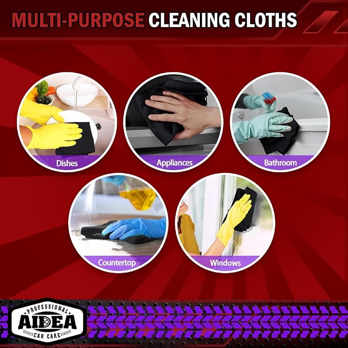 AIDEA Microfiber Cleaning Cloth Black 20PK, Microfiber Towels for Cars, Premium Car Cloth, Dusting Cloth Lint Free Cleaning Rags for SUVs, House, Kitchen, Window, Workshops,12×12"