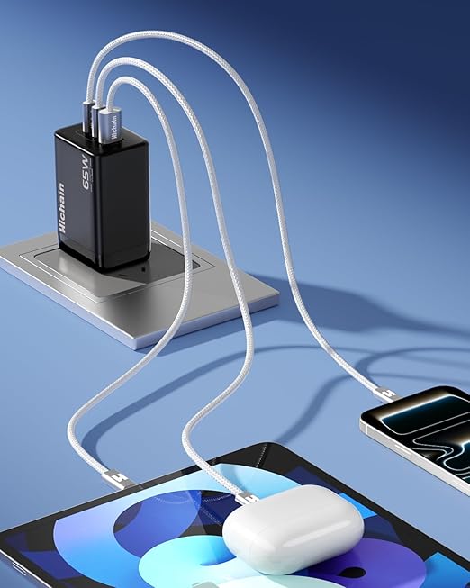 Hichain USB C Cable USB Charger, Wall Charger with 60W USB Cable, Durable Phone Charger Cord Data Transfer Cord for Phone 17/16, Tablet, Laptop, 4 FT Black