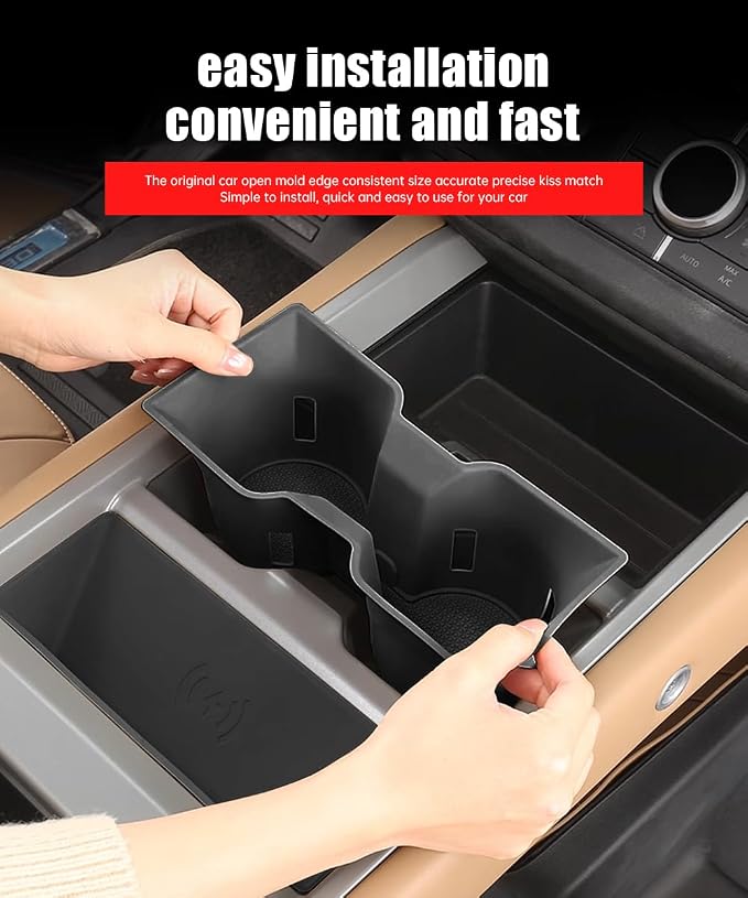 Center Console Storage Box for 2025-2026 Land Rover Defender 90 110 130 Wireless Charging Mat Cup Holder Interior Storage Silicone Mat Tuning Supplies Accessories (2025 Defender (Black))