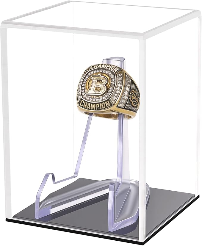 Hooqict Championship Ring Display Case Clear Acrylic Ring Case Display Box UV Protected with Base for Sports Baseball Softball Football Single Ring Coin Holder Stand