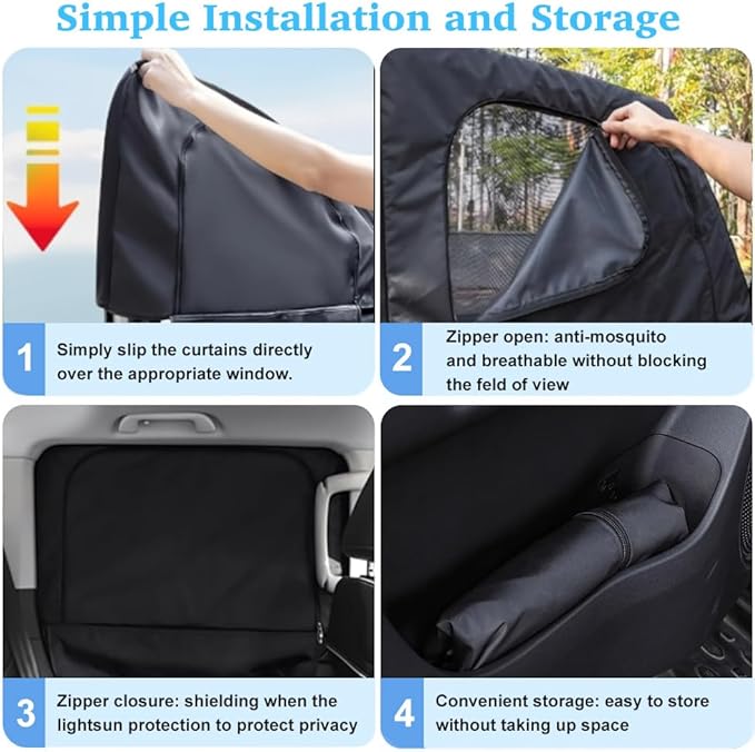 Custom-Fit Car Ram1500 2019-2025 Side Window Sunshade, Rear Baby Car Sunshade,Double-Layer Mesh & Oxford Cloth with Zipper, Privacy Cover/Insect Screen for Camping, UV Protection, Easy Installation