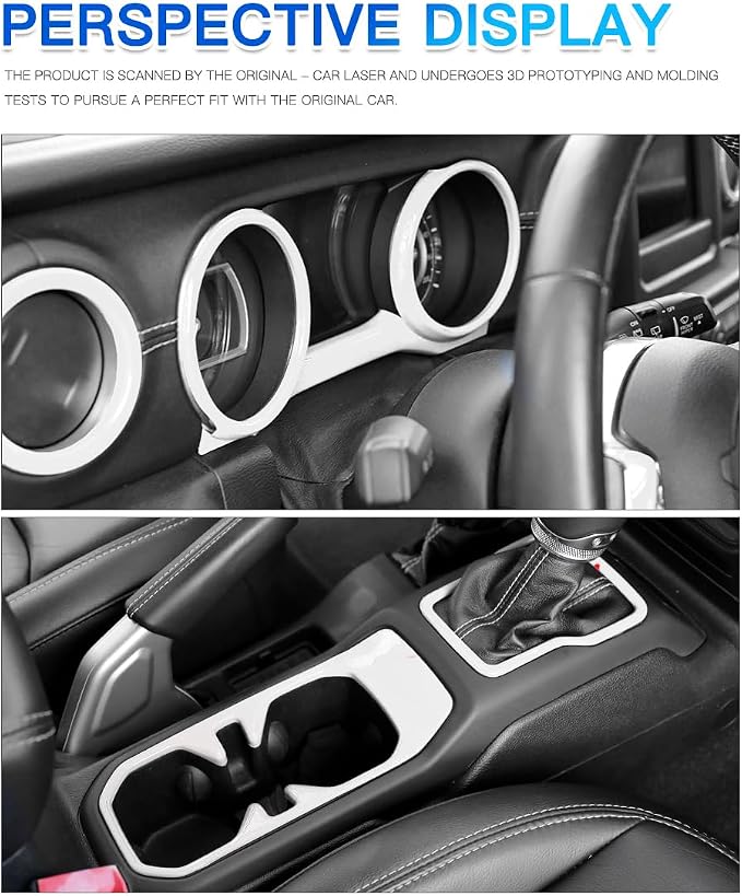 Barong for Jeep JL Steering Wheel Door Handle Air Conditioning Vent Cup Holder Reading Light Gear Cover Full Set for 2018-2023 Jeep Wrangler JLU Gladiator JT 4xe Interior Accessories White 23PCS