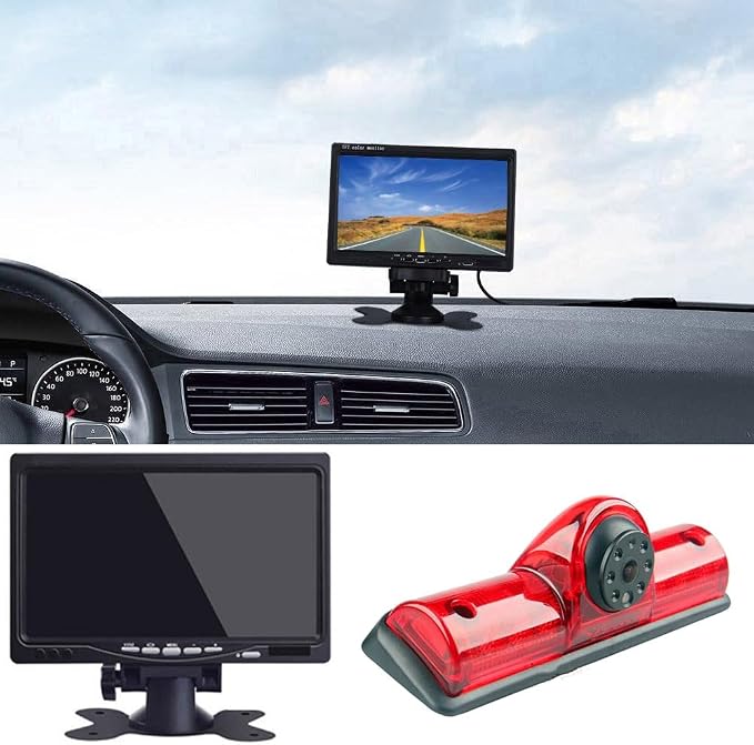 High Mount Rear Light Lamp Rear View Reverse Camera Parking Camera+7" LCD Screen Monitor Replacement for Nissan NV 1500/2500/3500 S SV SL Cargo Vans Transporter 2011-2021
