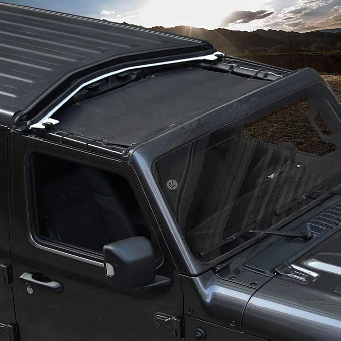 Voodonala for Jeep JL Sunshade Mesh Sun Shade Bikini Top Roof Sunblock Mesh Heat Shield Mesh for 2018-2026+Jeep Wrangler JL JLU 2/4 Door & Gladiator JT, Block Heat Block UV Rays Plain Black