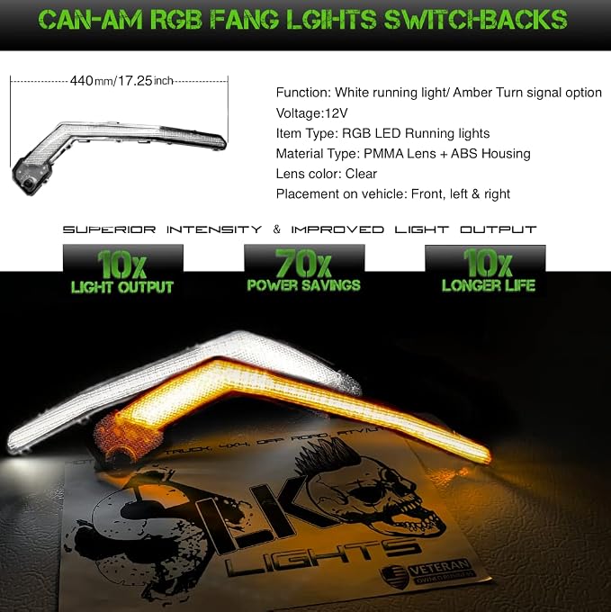 SLK-Lights X3 LED Turn Signal With Chasing Color, Bluetooth APP Control, Front Signature Accent Fang Assembly Compatible With Can-Am Maverick X3, Sport, Trail and etc.