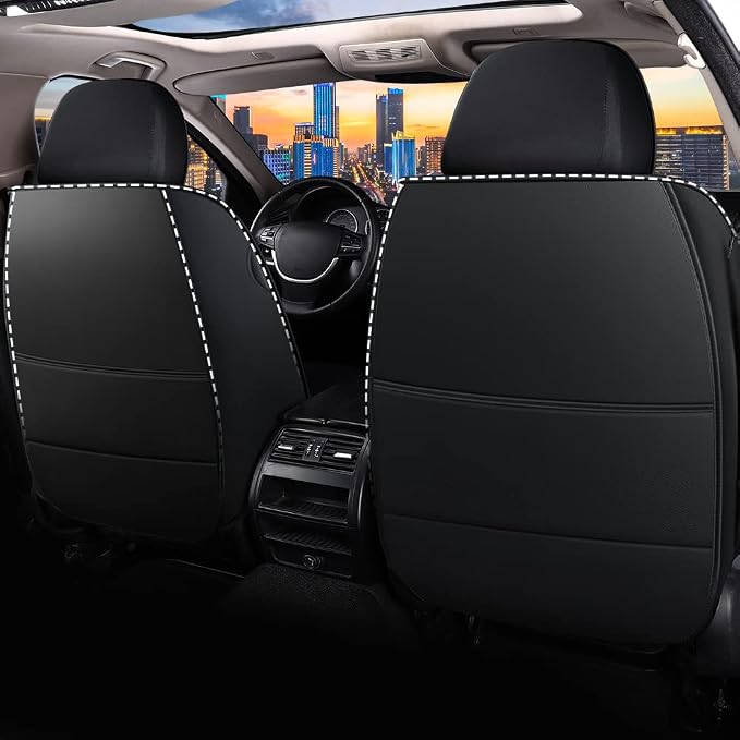 BGYFDU03 Seat Cover 5-Seater Full Set, Universal Type, Suitable for Most Cars Pickup Ttrucks Airbags Compatible with Synthetic Leather Car Seat Cushion Protectors (Black-Bule)