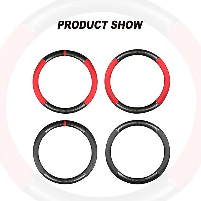 Ergocar Sport Carbon Fiber & PU Leather Car Steering Wheel Cover Non-Slip Car Steering Wheel Protector Universal for Diameter 38cm(15") (Black)