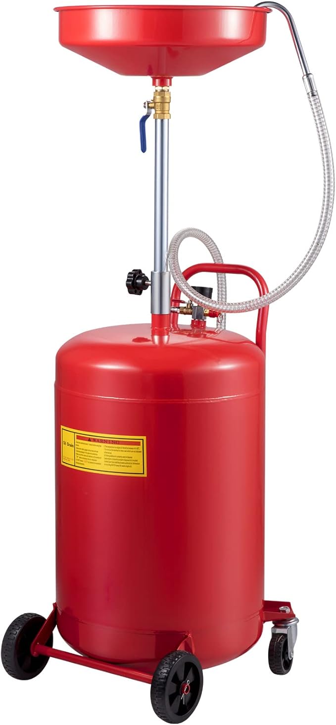 VEVOR 20-Gallon Waste Oil Drain Tank, Air Operated Portable Oil Drainer with Adjustable Funnel Height, Fluid Fuel Transfer Drainage with Wheels, Oil Change Container for Auto Repair Shops, Garages | Air Operated, Portable Oil Drainer, Adjustable Funnel...