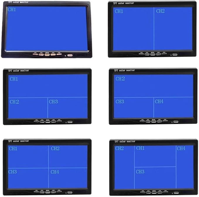 Hikity 7 Inch Vehicle Backup Camera Monitor only, Quad Split HD LCD Display Screen, Car Monitor for SUV Van RV Truck, V1/V2/V3/V4 Video Input, 9V/36V + Headrest Mounting Bracket & Dash Stand