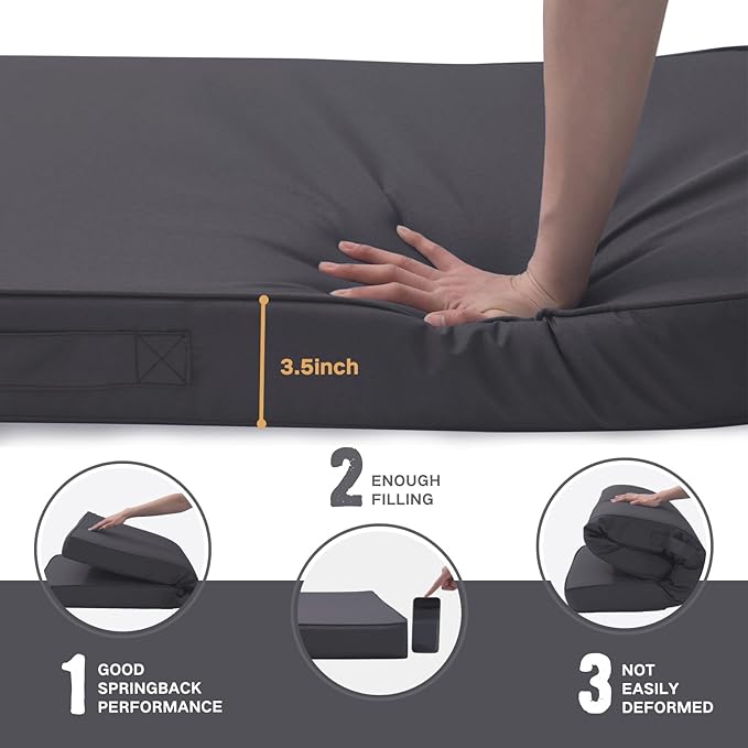 Outdoor Bench Cushion 4 inches Memory Foam Waterproof Patio Furniture Bench Cushion Porch Swing Cushion with Handle and Adjustable Strap, 48 x 18 Inch Dark Gray