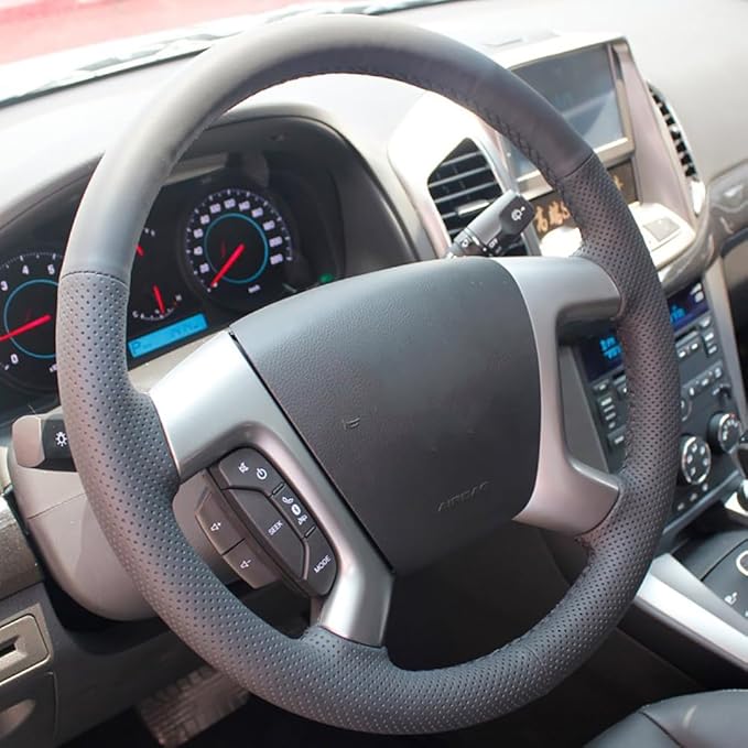 Loncky Genuine Leather Car Steering Wheel Cover for Chevrolet 2008-2013 Silverado 1500 /Silverado 2500 3500/2007-2014 Tahoe/2007-2014 Suburban 1500/2007-2013 Avalanche 1500/2009-2015 Traverse/Express