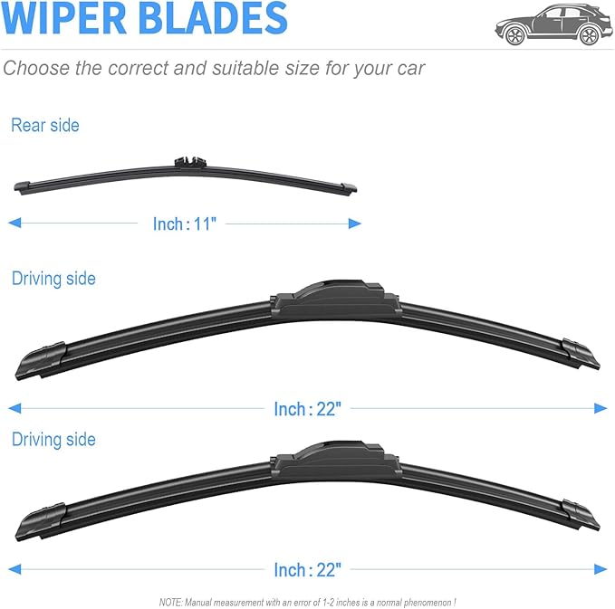 Gavimnal® 22"+22"+11" Silicone Wiper Blades Replacement For Ford Expedition 2018-2025,All-Season Front Rear Windshield Wiper Blades(Set of 3)