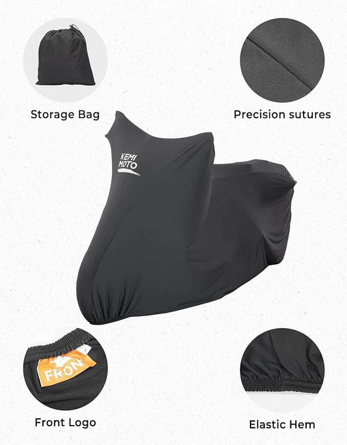 KEMIMOTO Indoor Motorcycle Cover Soft Stretch Elastic Dustproof Covers Fit for Touring Cruiser Street Glide Road King Scout Chief Rebel 500 1100 Low Rider Heritage Classic R 1300 GS Ninja 400 500 650