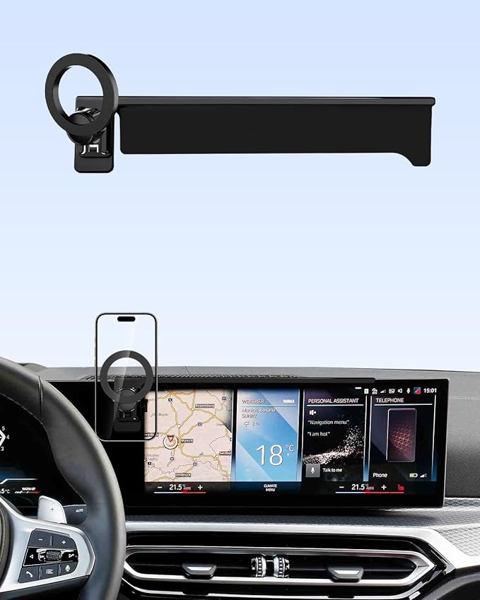 PZK Magnetic Car Phone Holder for 2023-2025 BMW 3 Series /2024 2025 4 Series Accessories 14.9-Inch Screen Fixed Clip, Compatible with Magsafe Car Phone Mount with Suglasses Storage Box 360° Rotation