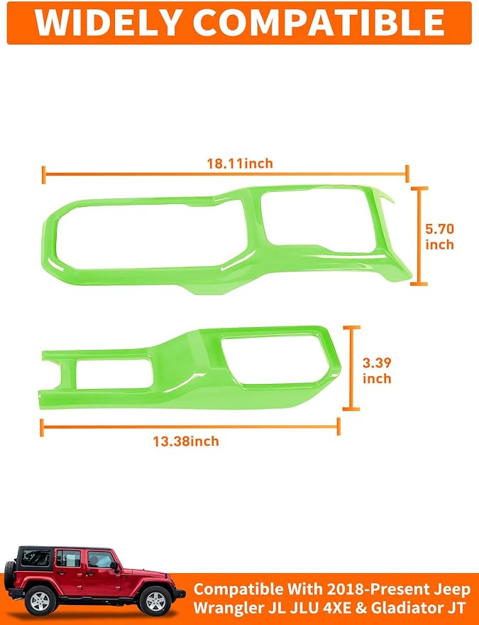 Savadicar Green Interior Accessories - Gear Shift Panel Trim Set for 2018-Present Jeep Wrangler JL JLU 4XE & Gladiator JT - Solid Color Interior Decor Upgrade Option, 2-Piece