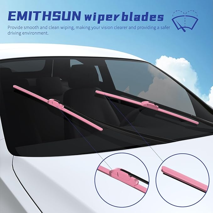 OEM QUALITY 22" + 22" Premium All-Seasons Durable Stable And Quiet Pink Windshield Wiper Blades (Set of 2)