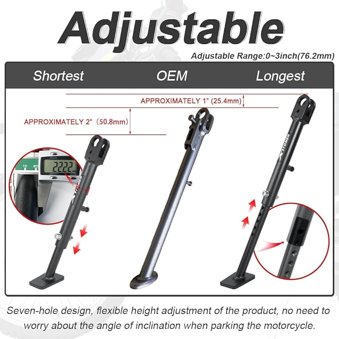 Xitomer Fit for KLX230 0-3 inch Adjustable Kickstand Compatible with KLX230 2020-2026 Kickstand Motorcycle Side Stand