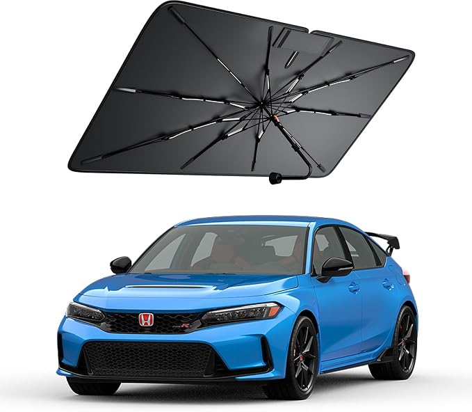 Windshield Sun Shade for Honda Civic 2000–2026, Foldable Umbrella Sunshade with 100% UV Block, Multi-Layer Heat Insulation, Reinforced 10-Rib Frame, Keeps Car Cooler, Summer Car Accessory