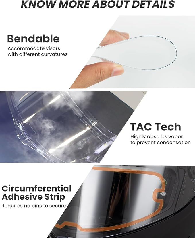 Soman Universal Motorcycle Helmet Anti Fog Film, 1 Pack Upgrade Anti-fog Film for Motorcycle Helmet Visor Shield Compatible with Most Helmets XD-4 MX-9 XG 100 K6 I90 Strada II (Clear)