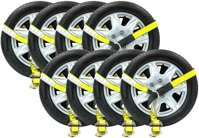 Mytee Products (8 Pack 2" x10' Lasso Ratchet Strap with J Finger Hook Wheel Net Auto Tow Towing Car Hauler Down