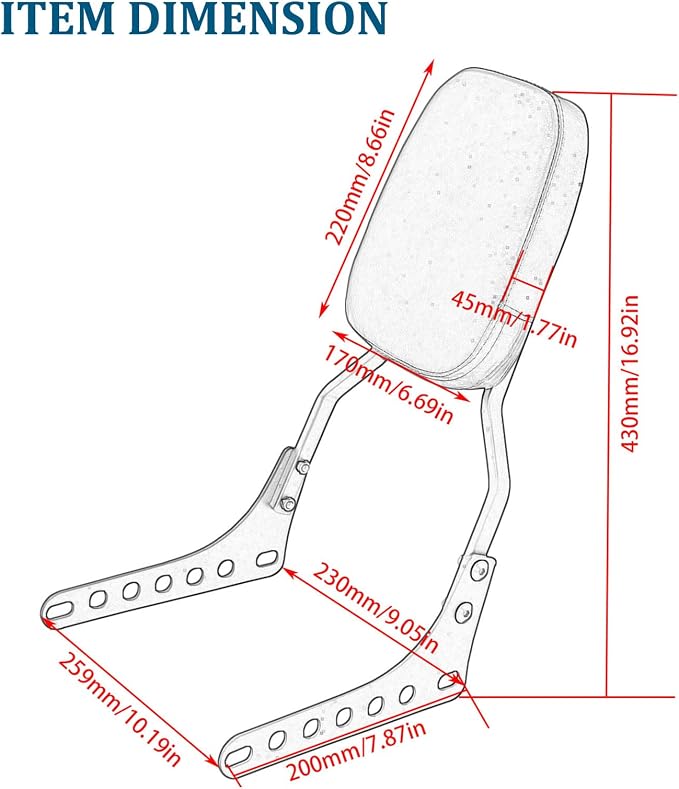 Passenger Sissy Bar Rear Backrest Pad for Harley Street Bob FXBB Softail Slim FLSL Deluxe FLDE Heritage Classic FLHC FLHCS 2018-2023, Black