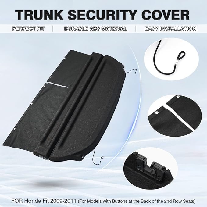 Powerty Cargo Cover Compatible with Honda Fit 2009 2010 2011 Accessories Trunk Cover Trunk Security Shield Shade (Can Withstand Load)