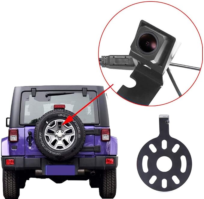 HD IP68 1280Pixels Auto 170° Trunk Handle Button Tail Gate Rear View Reversing Backup Parking Camera Compatible with Jeep Wrangler/Willys/Unlimited Sahara Spare tire Rubicon Reifen/PKW Reservereifen