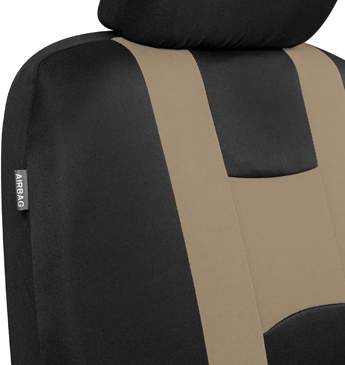 BDK CarXS Beige Car Seat Covers Full Set with Matching Set of Floor Mats for SUV & Truck – Truck Front Seats & Rear Bench Cover Seats Protector Car Mats Full Set Interior Seat Covers