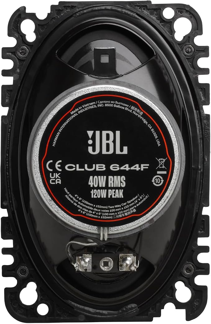 JBL Club 644F - 4"x 6" (100mm x 152mm) Two-Way Car Speaker, 40W RMS, 120W Peak, Sensitivity (@ 2.83V): 92dB, Frequency Response: 75Hz – 20kHz, Nominal Impedance: 3.0 ohms