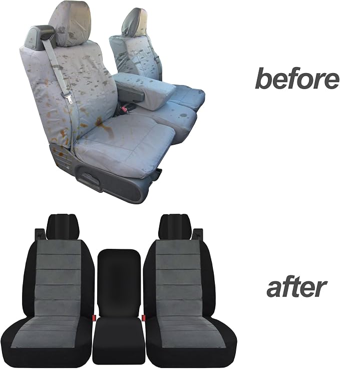 ESMING 40/20/40 Durable Oxford Fabric Front Split Bench Seat Covers for Ford F150 XL Standard Cab 2004 2005 2006 2007 2008 with Integrated Seatbelts & Solid Armrest-Gray