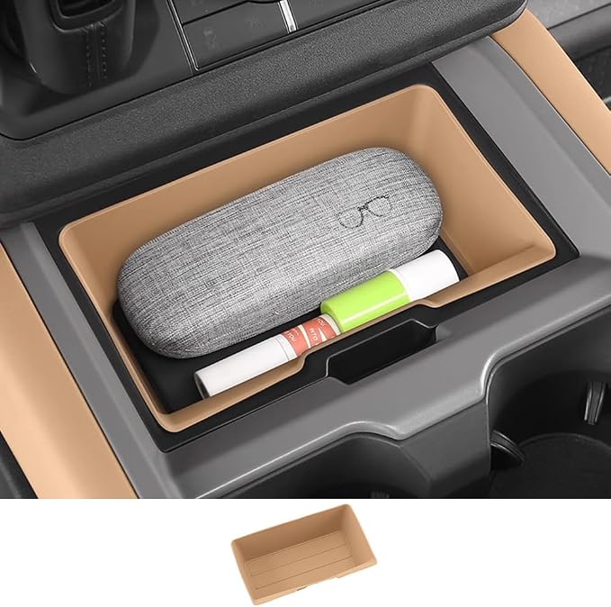 Center Console Storage Box for 2025-2026 Land Rover Defender 90 110 130 Center Storage Box Pad Interior Organizer Tray Storage Box Silicone Trim Tuning Supplies Accessories (Dark Beige)