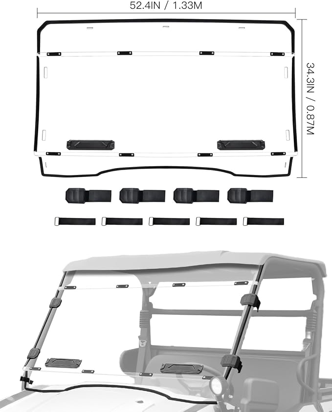 Front Full Windshield for Kawasaki Mule Pro MX, Clear 1/5" Hard Coated PC Vented Full Windshield Scratch Resistant UTV Front Windscreen for Kawasaki Mule Pro MX 2019-2026 Accessories