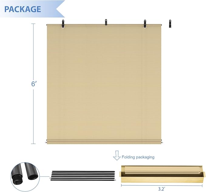 E&K Sunrise 7'W x 5.5'H Roll Up Shade Outdoor Hollow Out Roller Shade Blind Sun Shade for Patio Porch Backyard Gazebo Deck Pergola (Beige)
