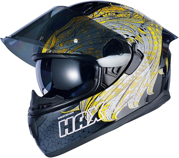 HAX Obsidian Full Face Dual Visor Adult Motorcycle Helmet for Motorbike Street Bike with Pinlock Ready DOT Approved Slayer Gold S