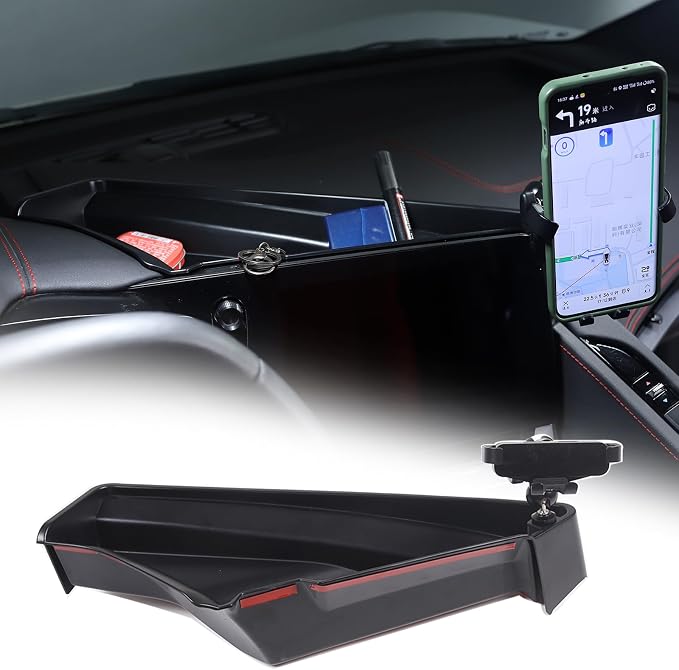 Sekhyna Navigation Screen Back Storage Box Compatible Chevrolet Corvette C8 2020-2025,Dash Organizer Tray,Center Console Phone Insert Auxiliary Storage Tray Interior Accessories (with Phone Mount D)