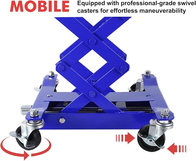 GarveeTech 450 LBS Low Profile Transmission Jack - Heavy-Duty Auto Repair Lift with 7-23 Inch Height Range, 2M Safety Straps & 4 Brake Wheels for Safe, Smooth Repairs - Blue
