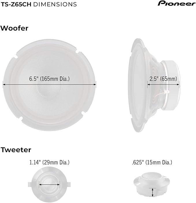 Pioneer Z-Series TS-Z65CH 6.5” 2-Way Speakers (Pair) – 330W Max, Crisp Highs + Clear Vocals, Audiophile upgrade, add an amplifier for optimal performance