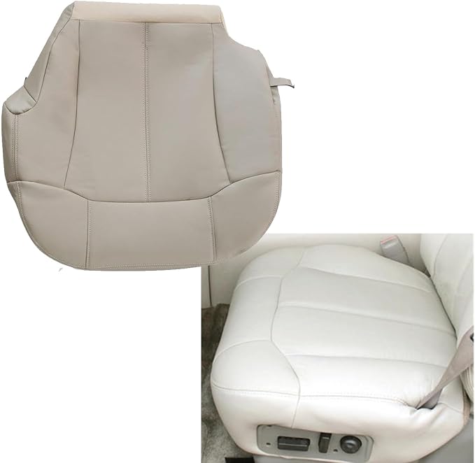 SecosAutoparts Driver & Passenger Bottom & Top Lean Back & Armrests Leather Seat Covers Light Tan # 522 or 922 Compatible with Chevy Silverado Tahoe Avalanche Suburban 1999 2000 2001 2002