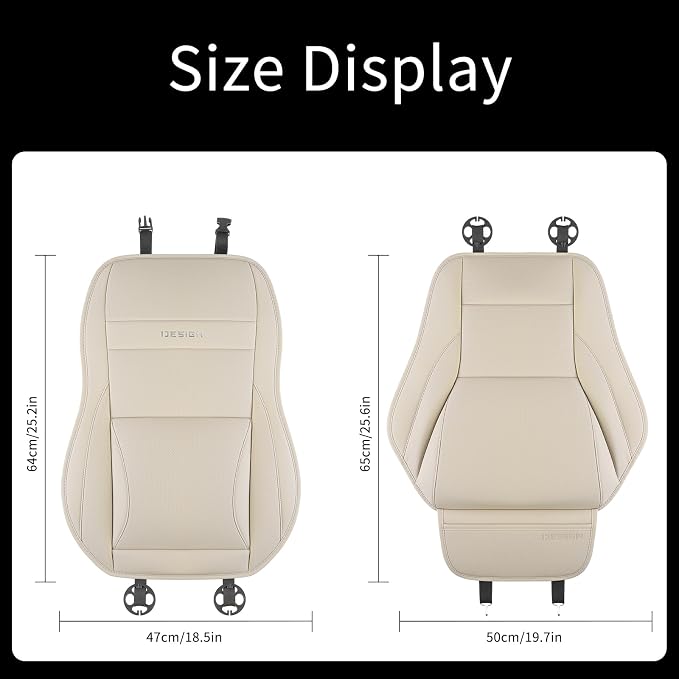 Car Seat Cover Protector for Front Seats – Waterproof, Breathable Faux Nappa Leather, Airbag Compatible, Dual Support for Waist & Legs, Universal Fit for Sedans, SUVs, Pickups (2pcs,Beige)