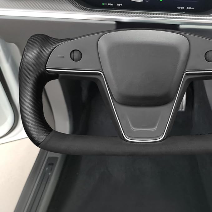MEWANT DIY Black Suede Matte PU Carbon Fiber Steering Wheel Wrap for Tesla Model S Yoke 2021-2023 Model X 2021-2023
