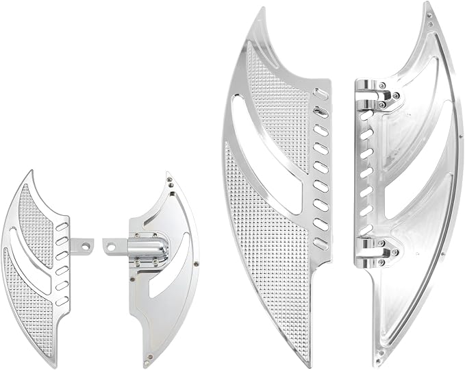 Motorcycle Floorboards CNC Tomahawk Footboards Footpegs Fit for Harley Touring Electra Glide Street Glide Road Glide Softail Dyna (F+R Floorboards Set (Chrome))
