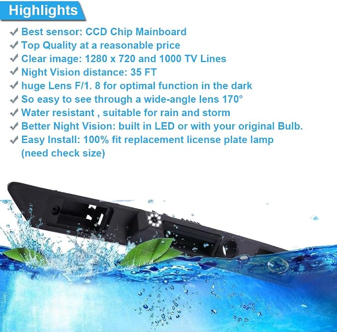 HD Auto 8LED 170° Wide Angle Rear View Reverse Trunk Handle Backup Camera Compatible with Audi A3 8P/8V 8PA S3 V6/A4 B7 S5/sedan/RS4/A5 RS5/A6 C6/A8 S8/Q7/RS3/S4/RS6/Seat Exeo 3R2/V W Plus RS (NO.A)