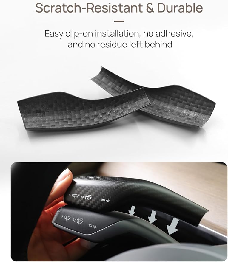 TPARTS Real Carbon Fiber Steering Lever Cover for Tesla Model 3 (2018-2023) Model Y (2020-2024) Gear Shift Cover 2PCS Steering Wheel Gear Lever Accessories (Matte Black)
