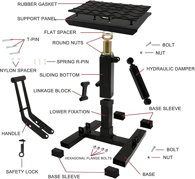POLARBEAR Dirt Bike Stand Adjustable Jack Stand 1200Lbs Capacity Engine Stand Vertical Rise Easy Operated with DIY Stickers Lightweight(Black)
